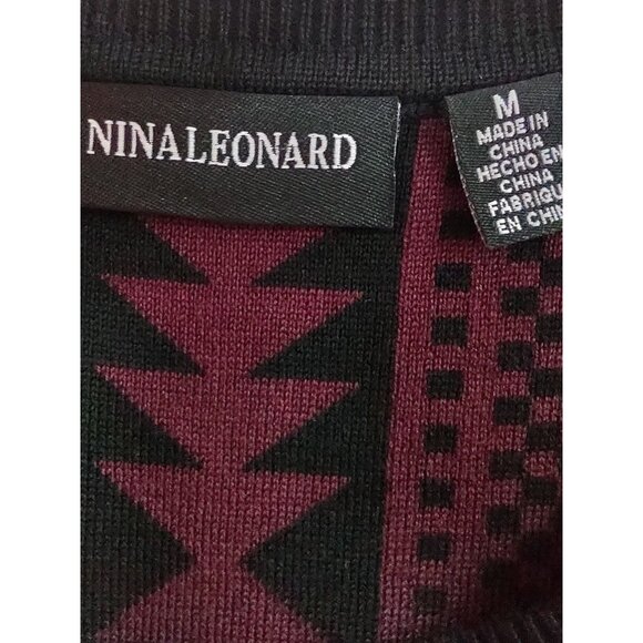Nina Leonard Wine and Black Fit and Flare Sweater Knit Dress Size Medium NWT - Picture 6 of 15